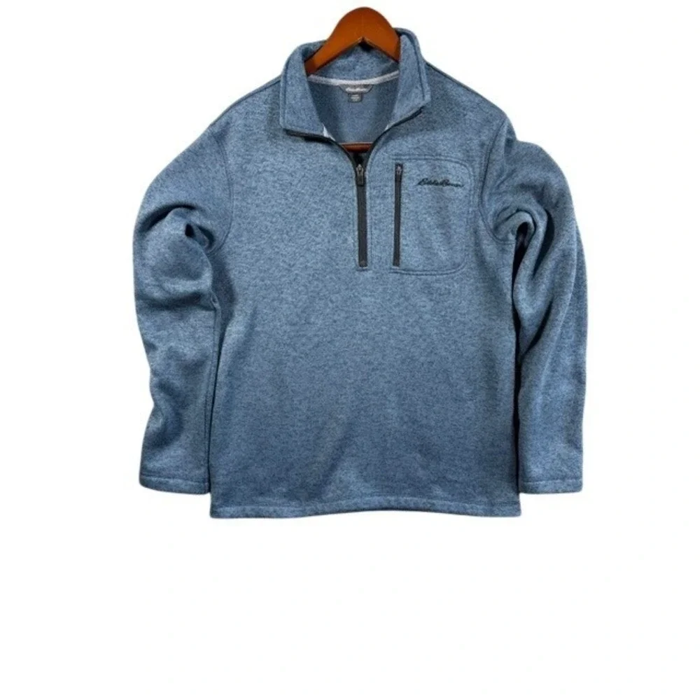 Eddie‎ Bauer Mens Blue Heathered Quarter Zip Fleece Pullover Sweater Size M
